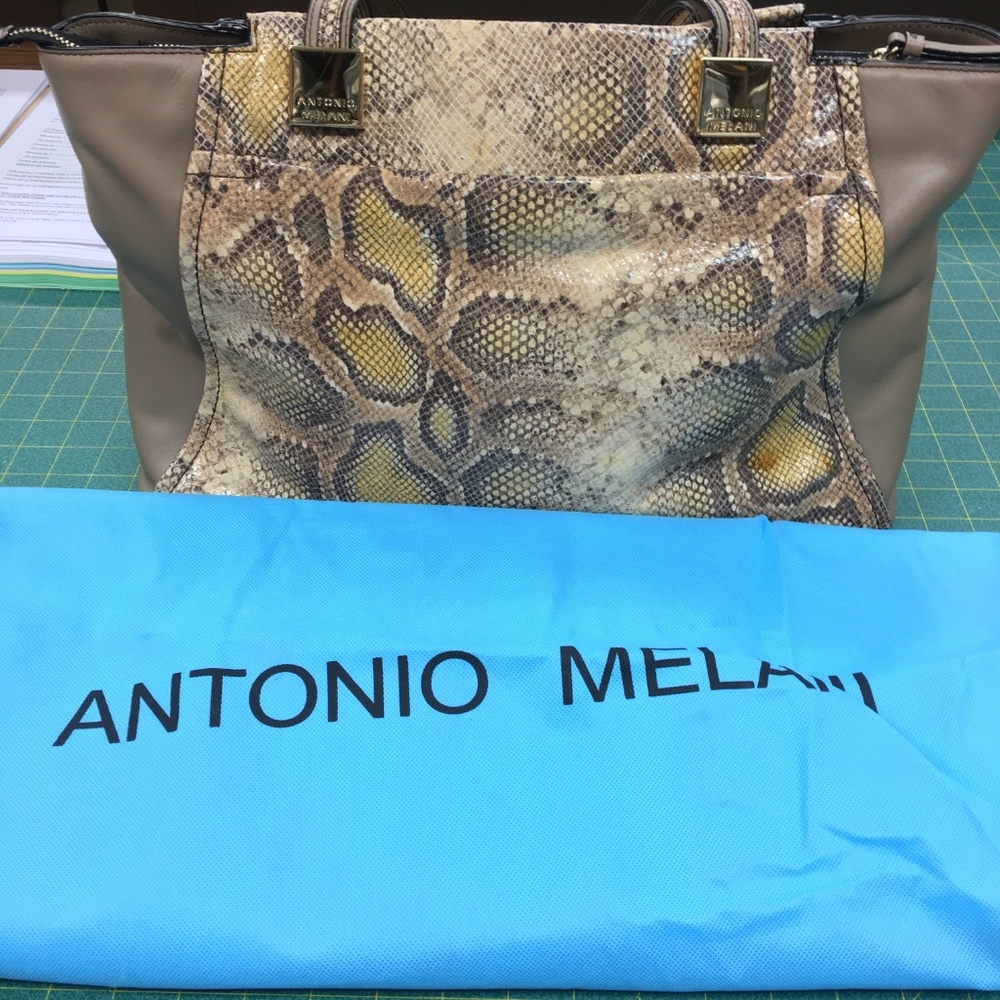 Antonio Melani Taupe/ Cream Soft Snakeskin Tote